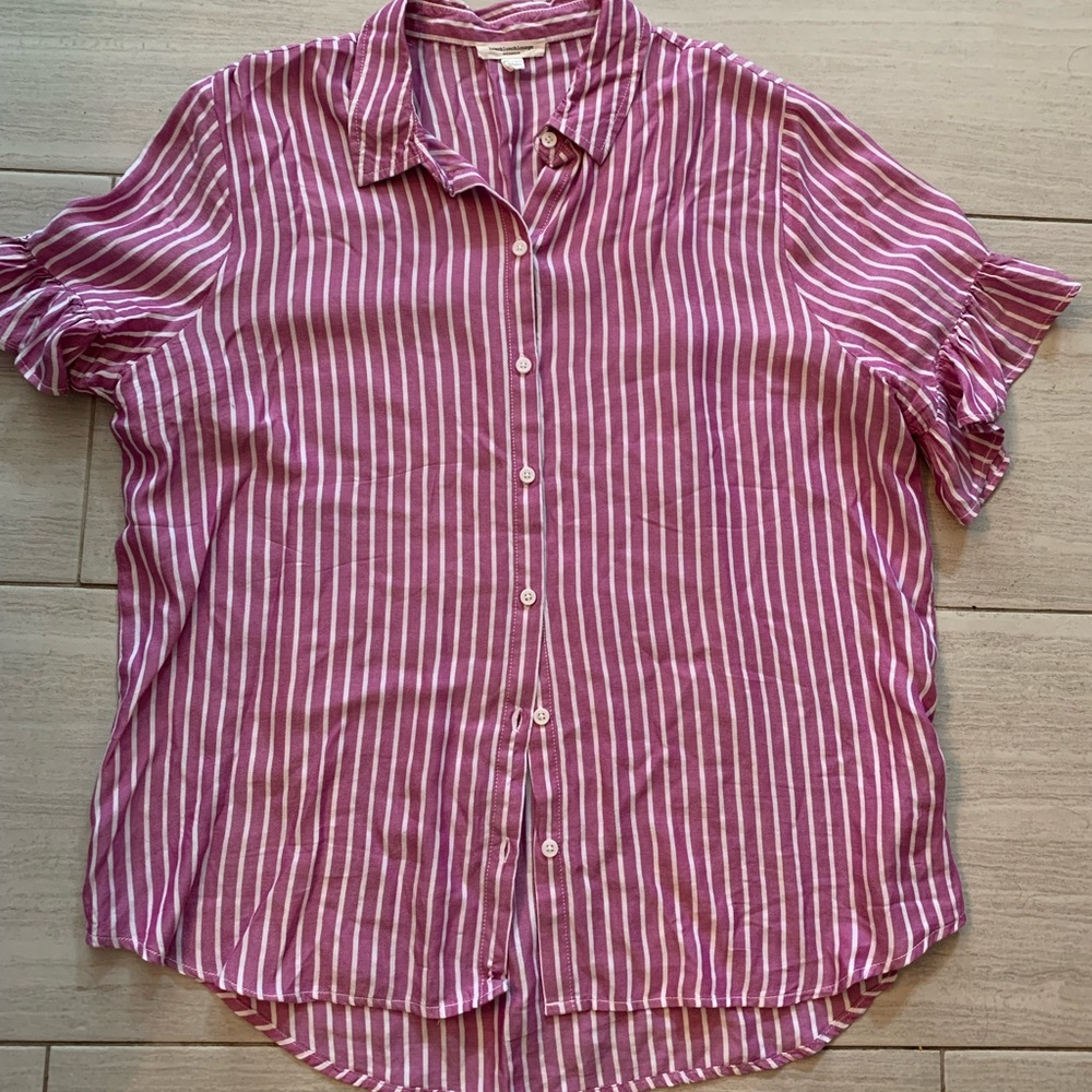 NWOT raspberry and white striped shirt or coverup XL